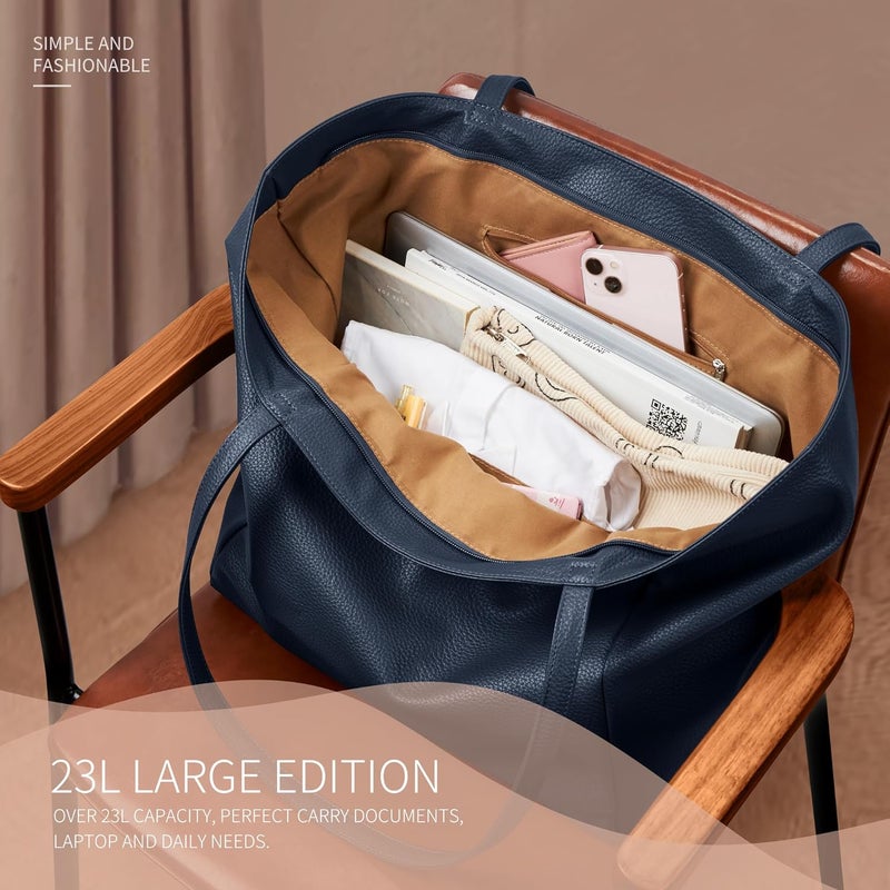 KALIDI Large Tote Bag Vegan Leather Casual Zipper Work Bag Weekender Hobo for Women 23L Oversize Shoulder Travel Purse - Image 4